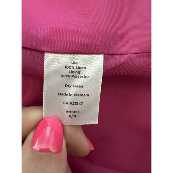 Talbots Pink Blazer 16 Lined 100% Linen 3/4 Sleeve Shoulder Pads - Picture 4 of 8